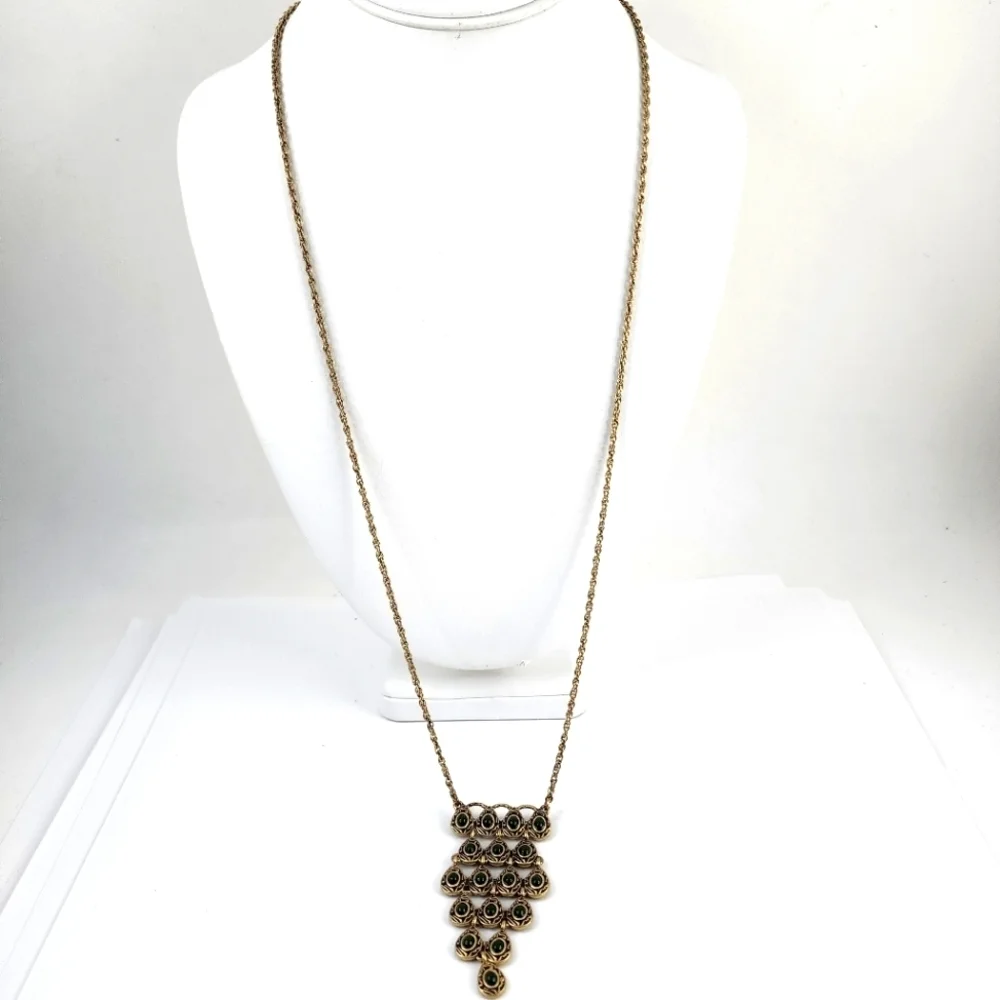 Lucky Brand boho necklace long pendant necklace tiered pendant green